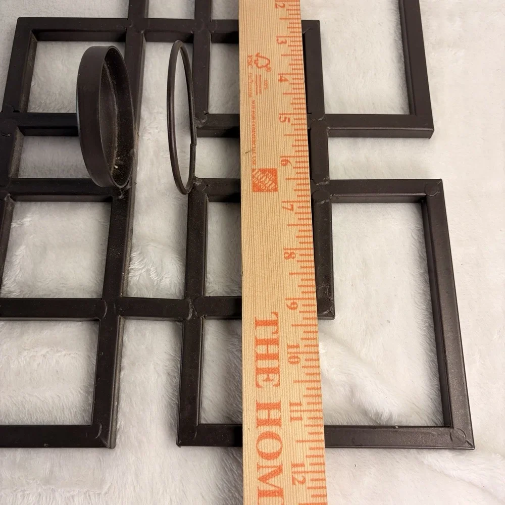 Modern Geometric Metal Wall Candle Sconce – Interlocking Squares Dark Brown EUC